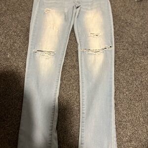 Trendy Light Blue Distressed Skinny Jeans